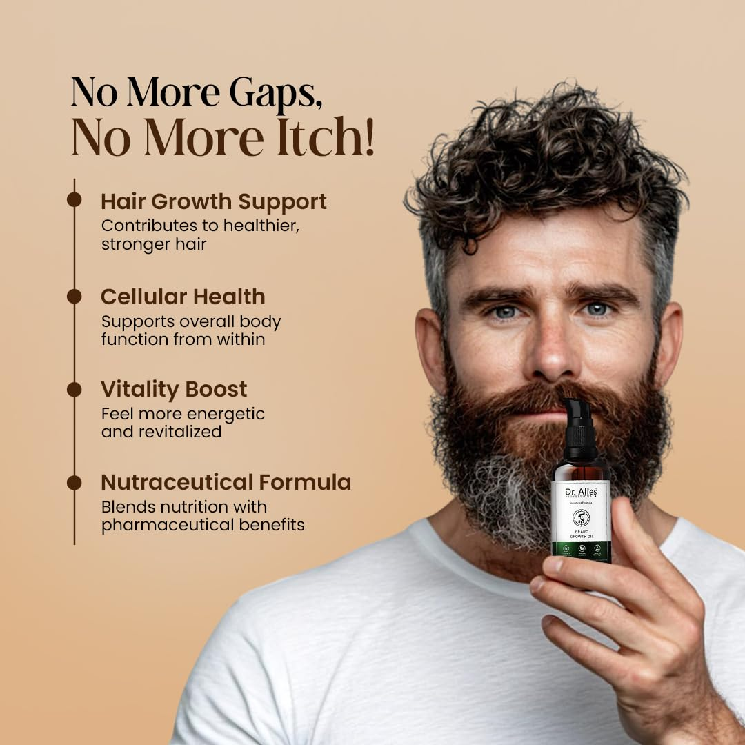 Dr. Alies Professional Beard Growth Oil | Natural Formula with Vitamin E, Almond Oil & Castor Oil